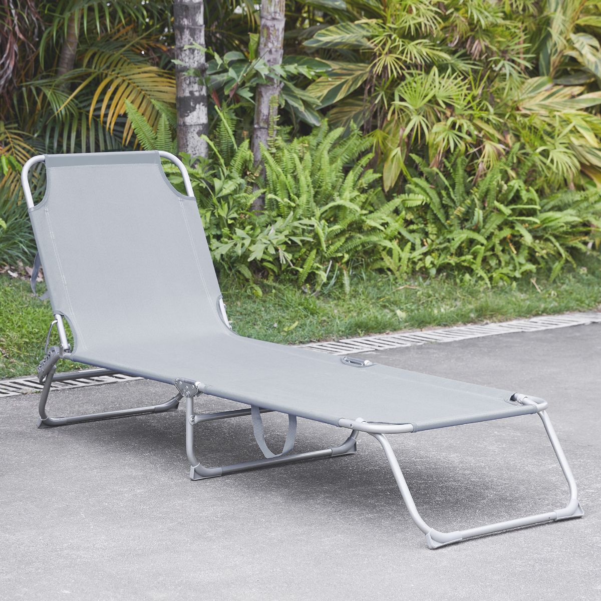 Foldable Sun Lounger Adjustable Back Rest Garden Chair Relaxer Patio